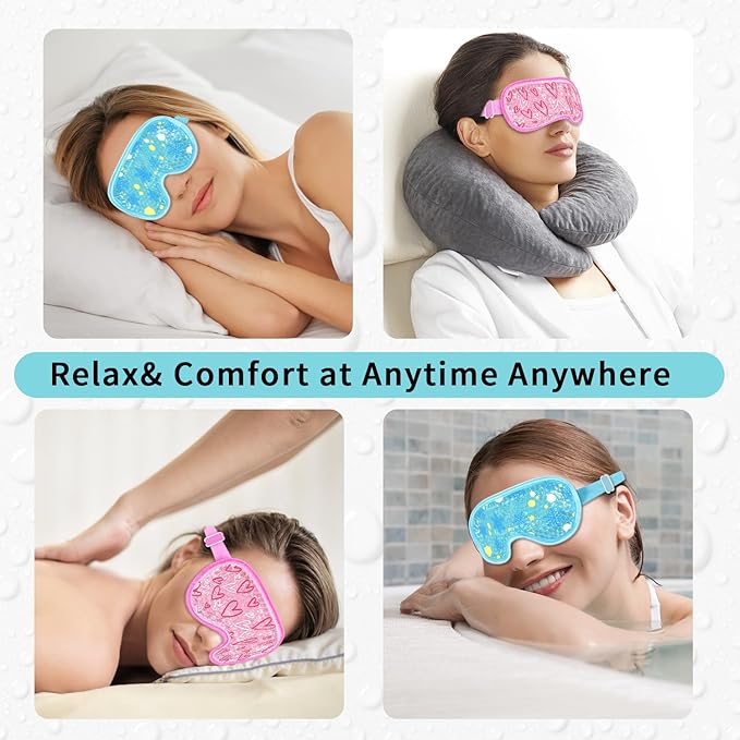 CONBELLA 2PCS Cooling Eye Mask Gel Eye Mask, Reusable Hot Cold Therapy cold eye mask for Post Surgery, Puffiness, Dark Circles, Eye Bags, Dry Eyes, Migraines with Soft Plush Backing (Heart+Snowflake)
