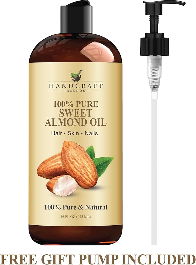 Handcraft Blends Sweet Almond Oil | 100% Pure and Natural | Bath & Body Oil | Premium Grade Carrier Oil | Skin | Hair | Body | Massage | Hexane-Free | 16 Fl Oz