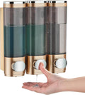 Shampoo and Conditioner Dispenser, Pollock Shower Soap Dispenser 3 Chamber No Drill, Wall Mounted Shampoo Body Wash Conditioner for Bathroom Large Capacity, Hotel Gold