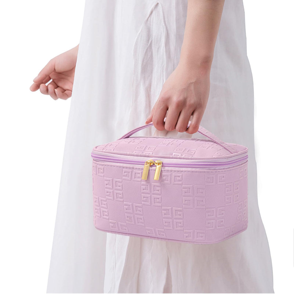 Meiyuuo Travel Makeup Bag for Women, PU Leather Cosmetic Bag, Light Purple