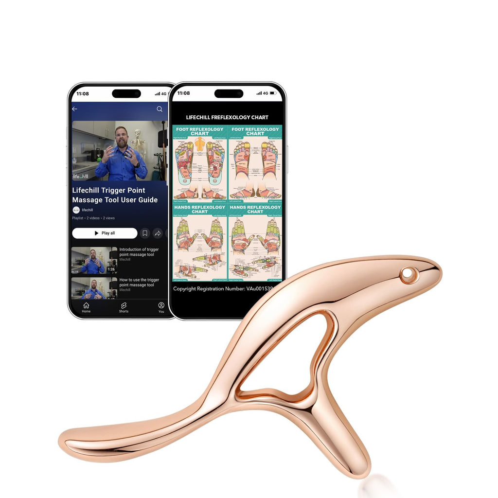 lifechill Trigger Point Massage Tool for Gua Sha, Lymphatic Drainage Massager, Deep Tissue Thumb Saver Acupressure Tool for Full Body Pain Relief, Gold