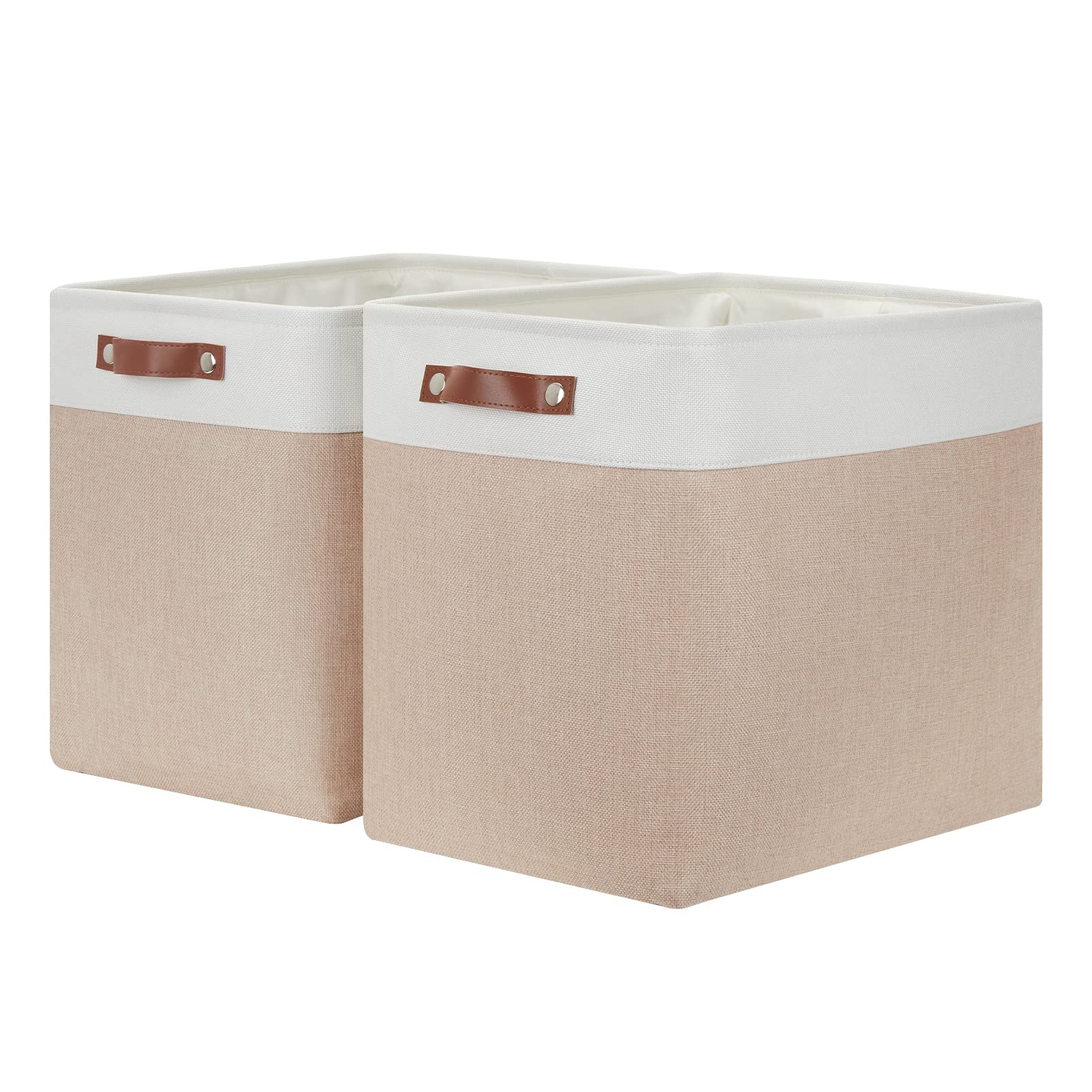 HNZIGE Large Fabric Storage Basket for Shelves, Rectangular Storage Bins Baskets for Storage, Canvas Collapsible Storage Bins with Handles for Organizing Home, Closet(White Beige)