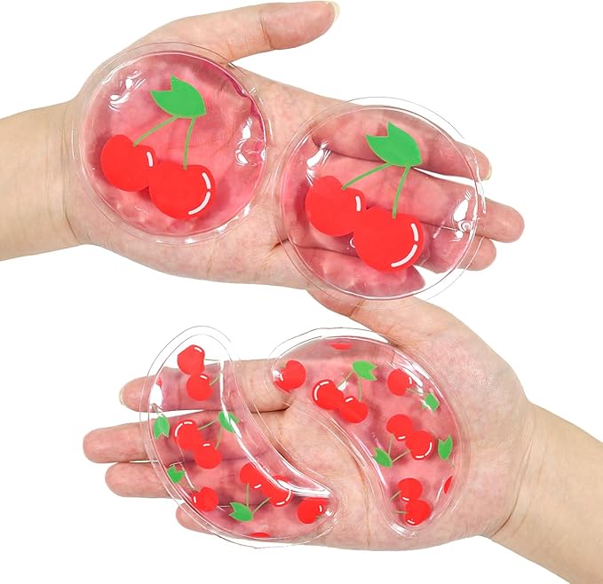 4PCS Gel Eye Ice Pack Set, Cold & Hot Compress, Reusable Cooling Gel Pads for Strain Relief, Relaxation, SPA and Sleep(Cherries)
