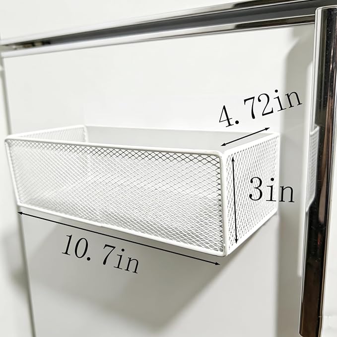 Magnetic Basket Organizer Holder for Fridge，Magnetic Shelf for Washing Machine， Magnetic Mesh Basket, White Rectangular Steel Shelf Organizer, 10.43 x 4.92 x 3.15 Inches (White, 1 pack)