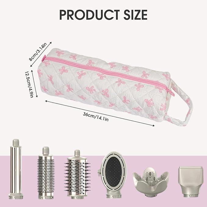 Hair Tools Travel Bag, Cute Compact Case Compatible with Dyson Airwrap & Shark Flexstyle, Curling Iron & Flat Iron Storage Organizer, 14" Portable Hair Accessories Bag (Pink)