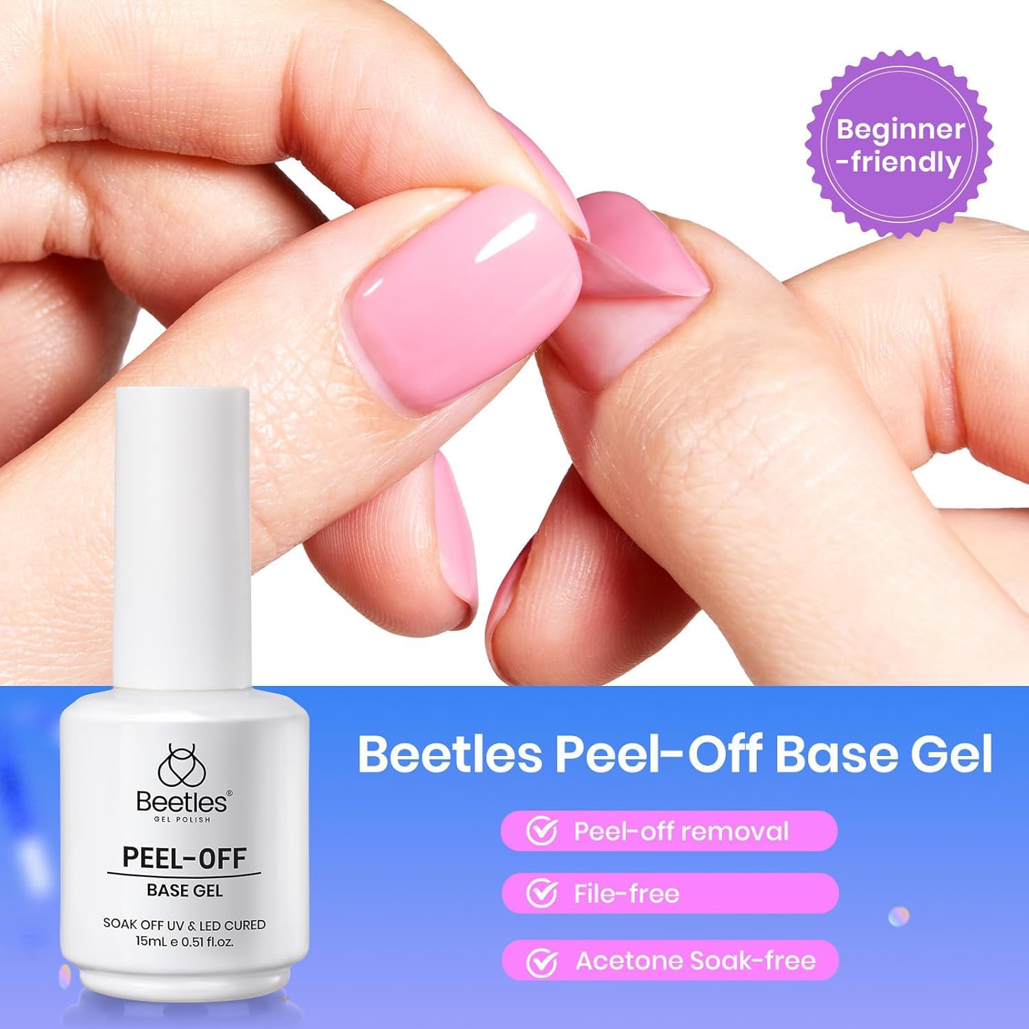 Beetles Peel Off Gel Base Coat 15ml Easy Removal for Gel Polish