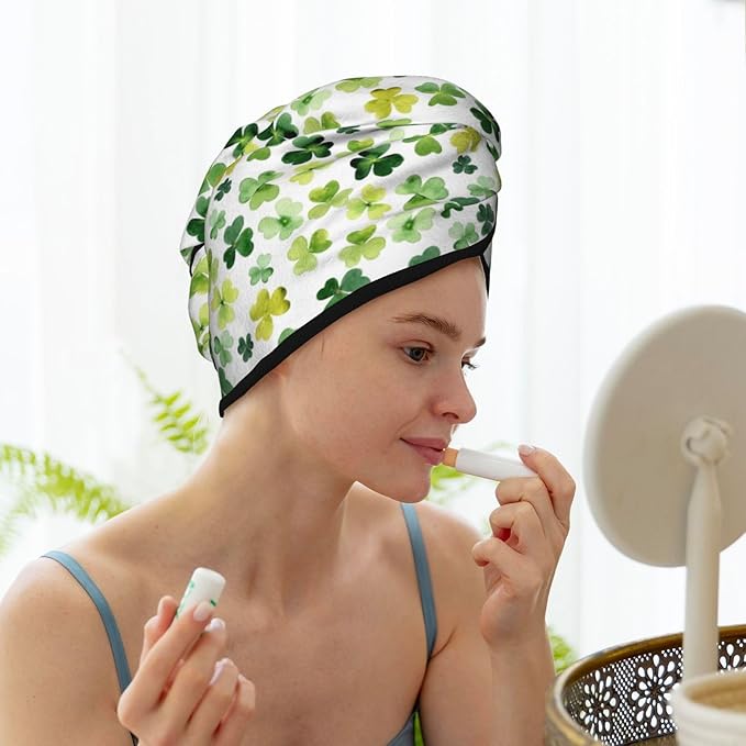 Leaf Hair Towel Wrap Microfiber Fast Drying Hair Turban with Buttons for Women Drying Curly, Long & Thick Hair