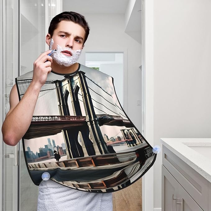 Brooklyn Bridge Print Beard Bib Shaving Apron, Beard Hair Trimming Cape Gift For Dad