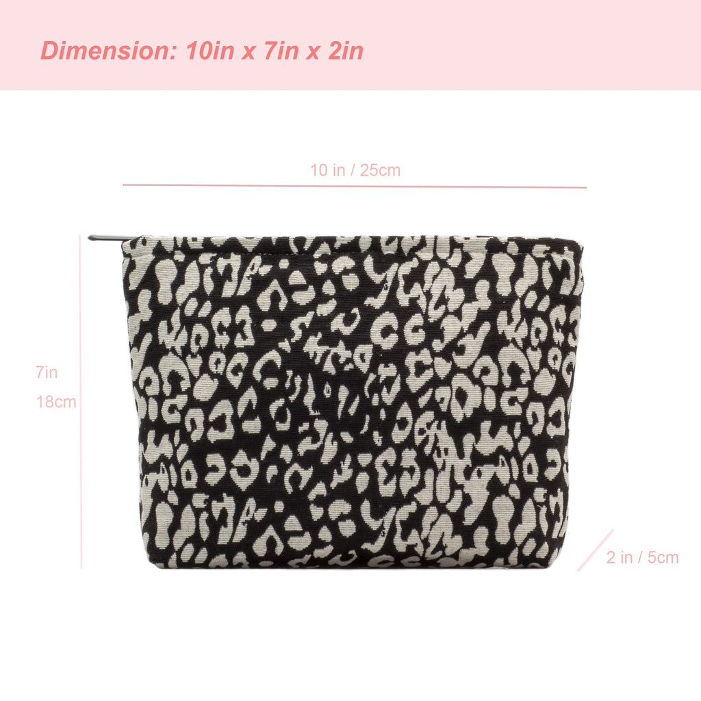 PAZIMIIK Makeup Bags for Purse Zipper Cosmetic Pouch Large Travel Canvas Make Up Organizer Tool Pouch for Women and Girls,Leopard Black