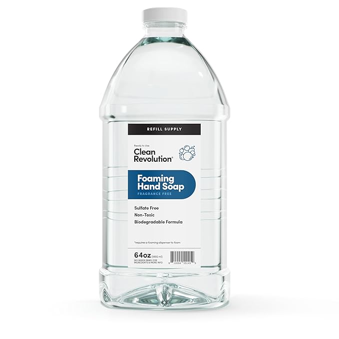 Clean Revolution Foaming Hand Soap Refill Supply Container, Ready to Use Formula, Fragrance Free, 64 Fl Oz (Pack of 1)