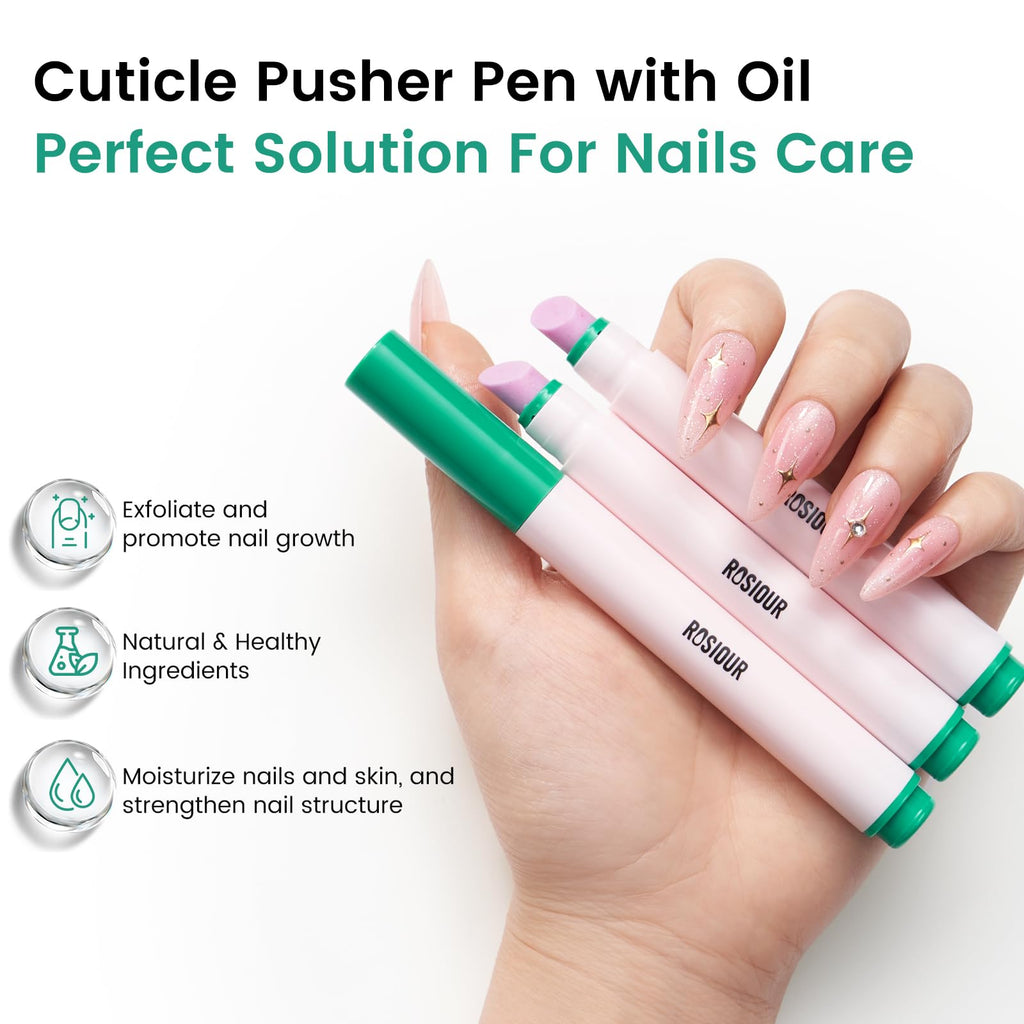 Cuticle Pusher Oil Pen for Nails, 3 in 1 Ceramic Cuticle Remover with Oil