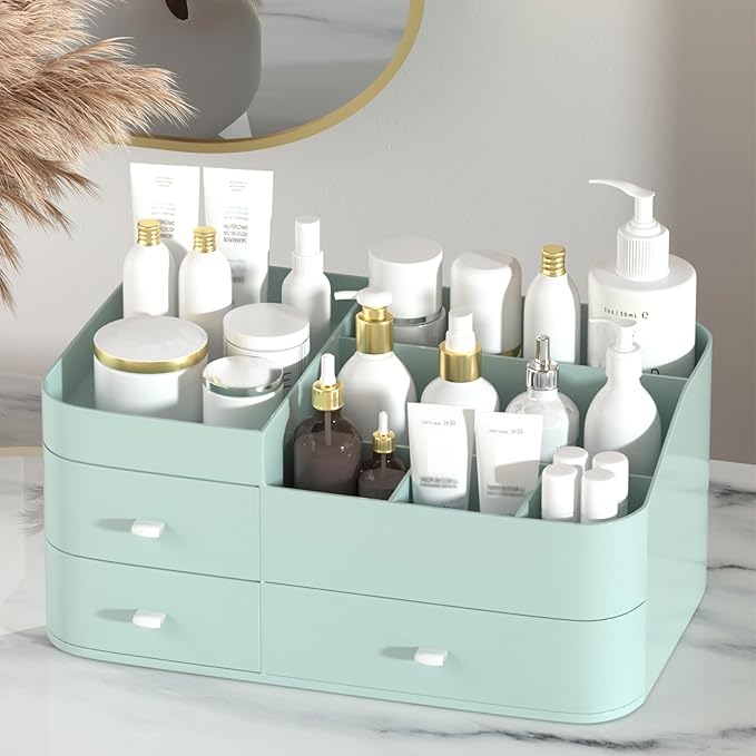 MIUOPUR Makeup Organizer with Drawers, Bathroom Counter Organizer, Plastic Cosmetic Display Case, Large Skincare Storage for Vanity Countertop, Ideal for Bedroom Dresser top and Desktop