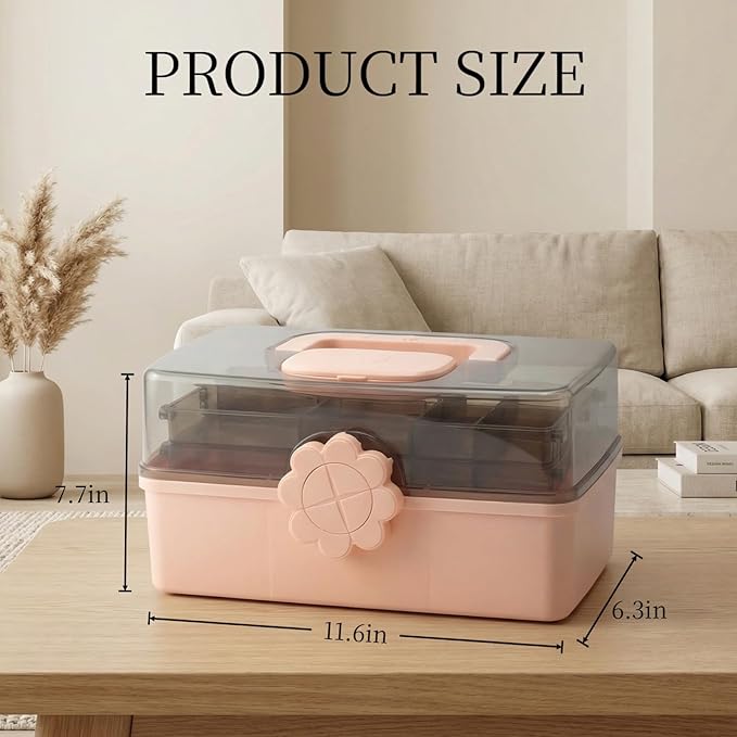 Pulseplay 3-Layer Plastic Storage Box with Handle Portable Folding Art Supply Organizer Multipurpose Case for Cosmetics,Jewelry,Sewing,Medicine,Nail,Hair Accessories
