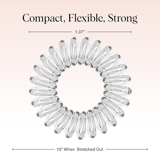Kitsch Spiral Hair Ties for Women – Coiled Plastic Hair Ties No Damage, Ponytail Holders for Thick and Thin Hair – Creaseless and Dent-Free, Phone Cord Style - Clear, 8 Pcs