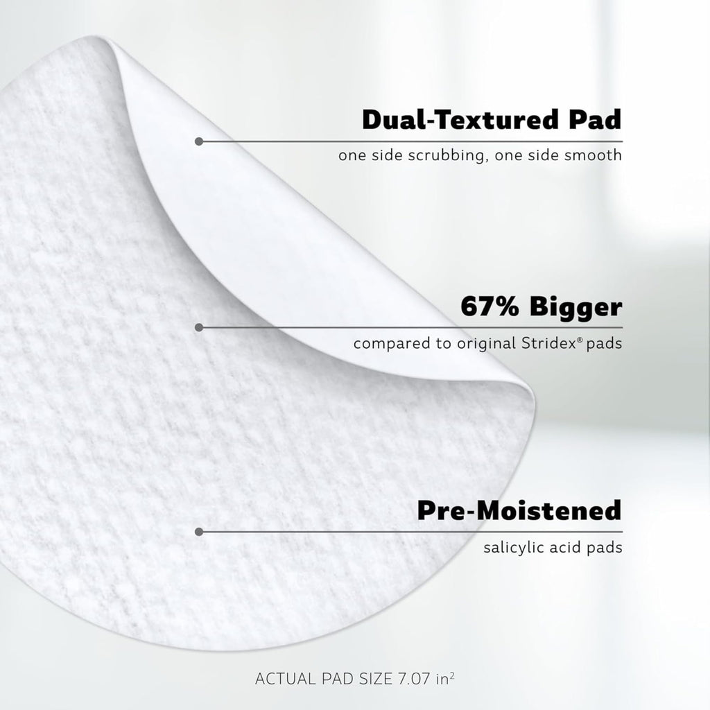 Stridex XL Face Body Pads, Exfoliating Salicylic Acid Acne Treatment, 90 Ct