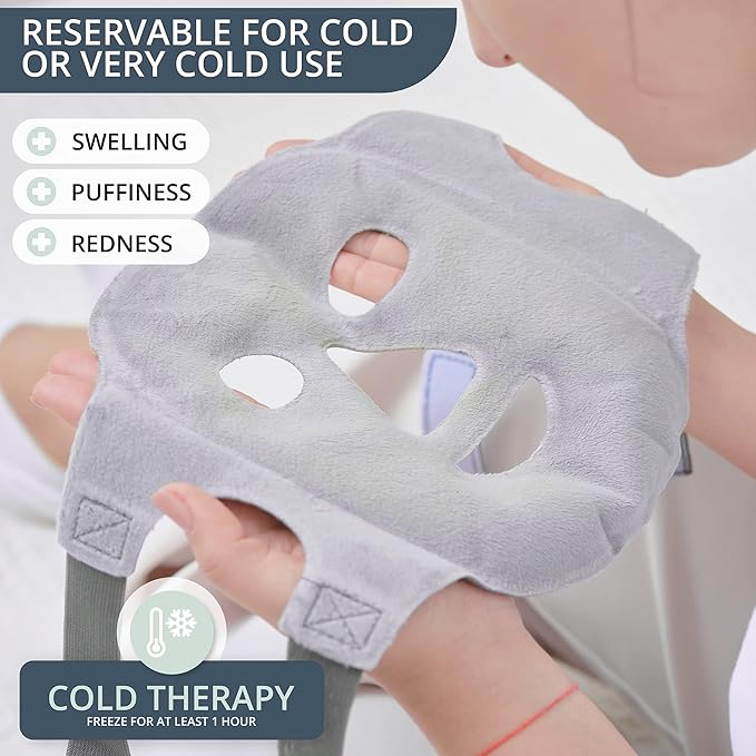 MyHalos® Ice Face Mask - Frozen Face Mask for Pain Relief, Migraine & Wisdom Tooth Surgery - Our Cooling Face Mask for Swelling, Puffiness & Stress Relief - Hot or Cold Gel Face Mask Cold Pack