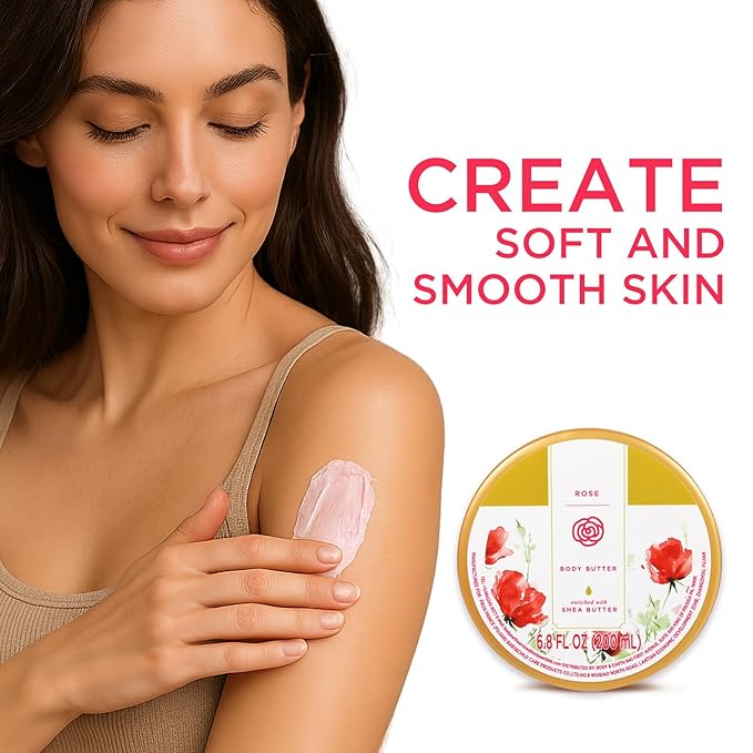 Princess Belle Rose Body Butter with Natural Shea Butter, Body Moisturizer for Dry Skin, Smell Goods for Women, Deep Moisturizing and Softening-200ml(6.8 floz)