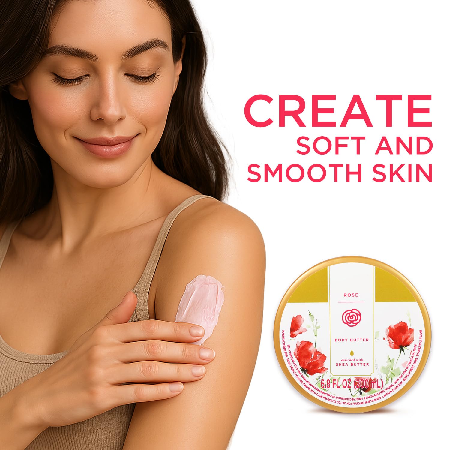 Princess Belle Rose Body Butter with Natural Shea Butter, Body Moisturizer for Dry Skin, Smell Goods for Women, Deep Moisturizing and Softening-200ml(6.8 floz)