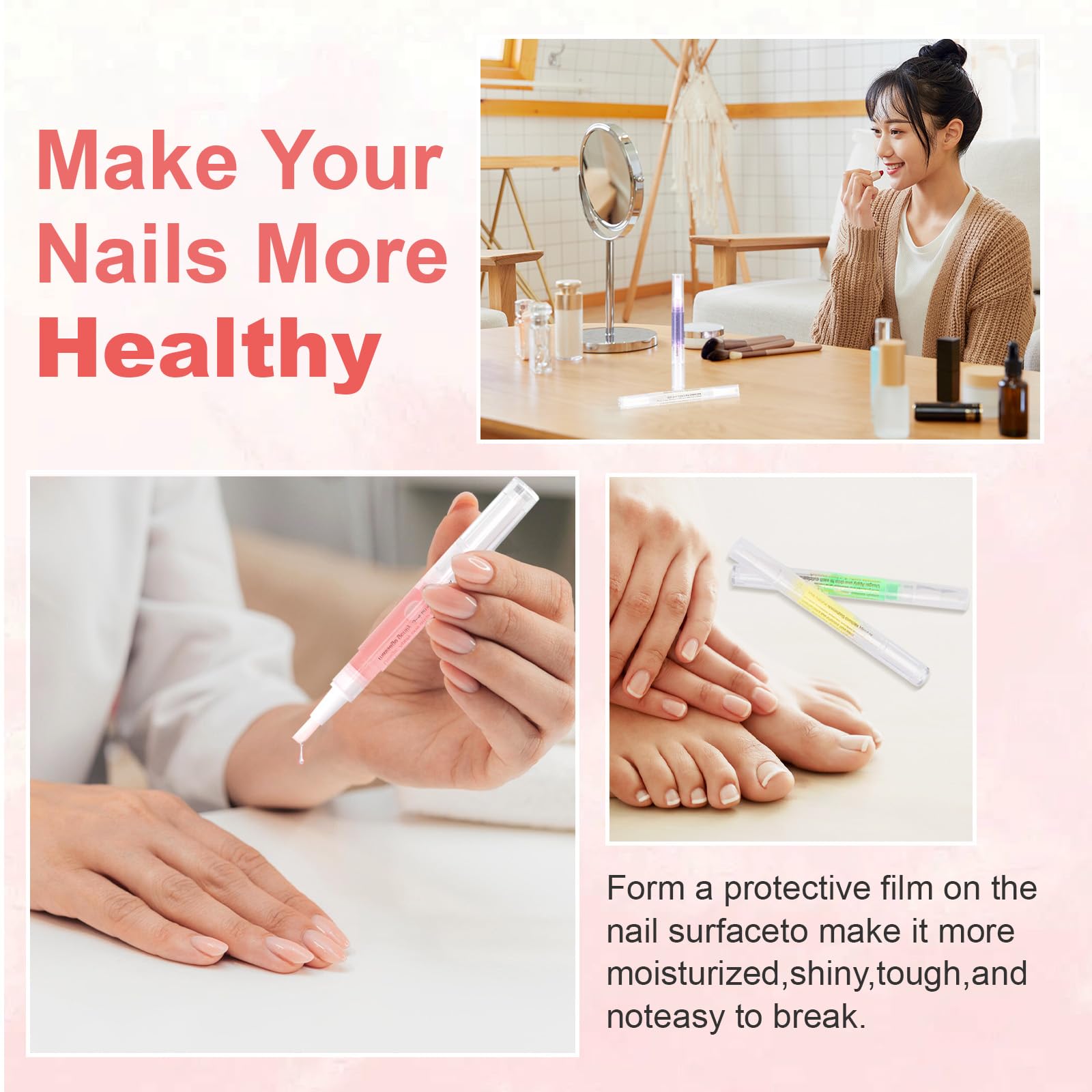 Meschett 3PCS Nail Cuticle Oil Pens with Nail File, Natural Cuticle Oil for Nail Care, Moisturizing Nail Oil for Dry Nails & Cuticles (Lavender & Watermelon & Osmanthus flowers Flavor)