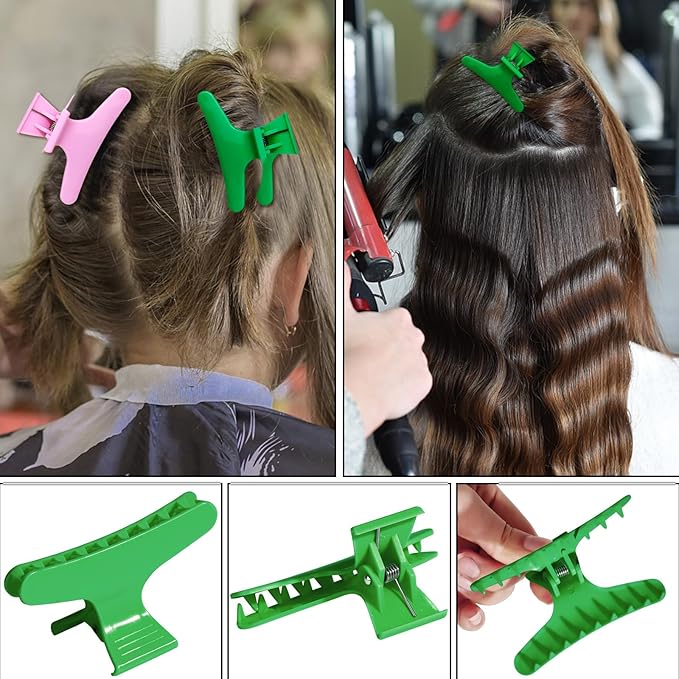 BAHABY Hair Clips for Styling Sectioning 12 Pack Green Pink Butterfly Clamps Hair Claw Clips Pro Salon Hair Clips for Styling, Sectioning, Cutting and Coloring