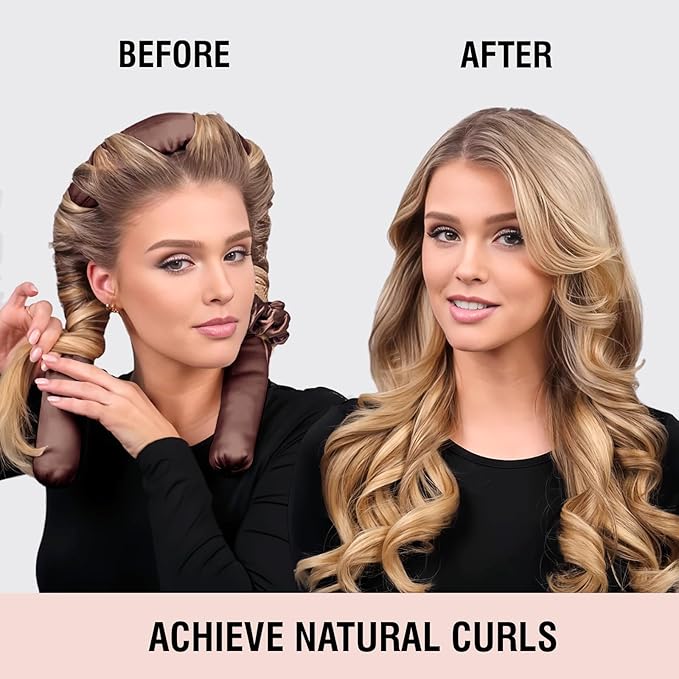 BLINKEEN Jumbo Heatless Hair Curler Set-Satin Heatless Curls Overnight, Jumbo Curling Rod Headband, No Heat Curlers To Sleep in (Pink)