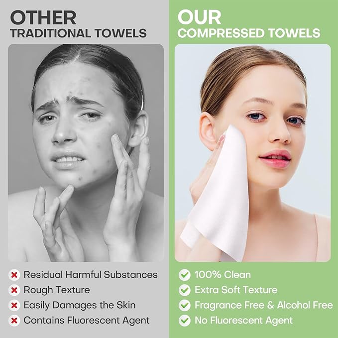 Fancyou Compressed Towel Tablets 100 Count, Disposable Face Towels for Travel, Thick Soft Washcloths, Compact Coin Tissues for Skin Care, Gym, Camping, Home, 9 x 7.8 in