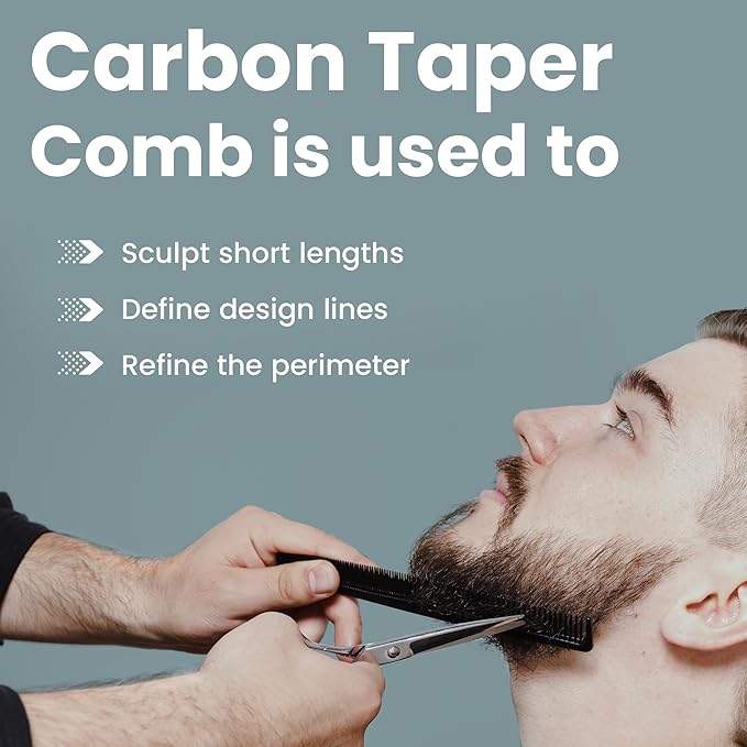 Premium Carbon Fiber Barber Combs - 4 Pack - Heat Resistant Barbers Comb, 7.3 Inch - Ideal for Home and Professional Use, Taper