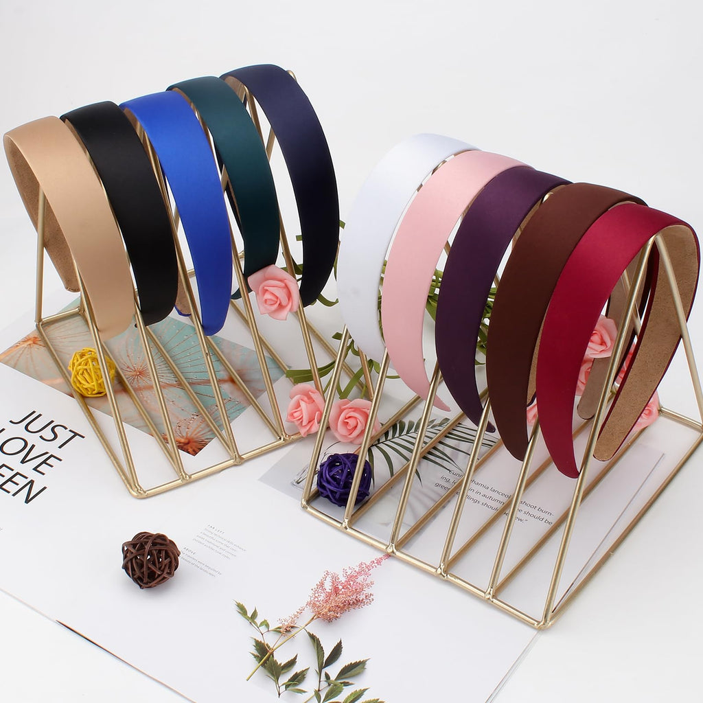 Wecoe Headbands for Women Girls, 10 Pcs 1 Inch Wide Satin Headbands
