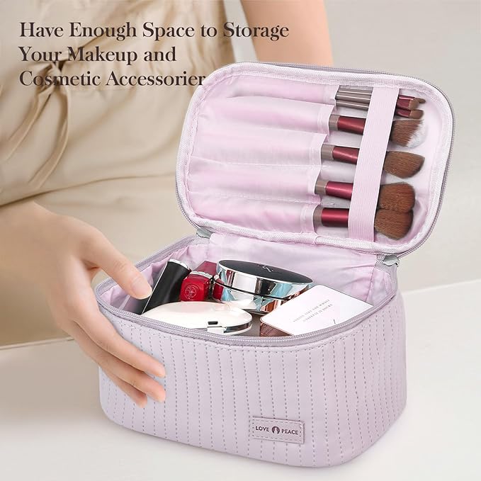 Yuilgdo Makeup Bag Travel Cosmetic Bag, Large Capacity Makeup Organizer Bag and Storage, Portable PU Leather Pouch Toiletry Bag Make up Organizer, Cosmetic Bags for Women