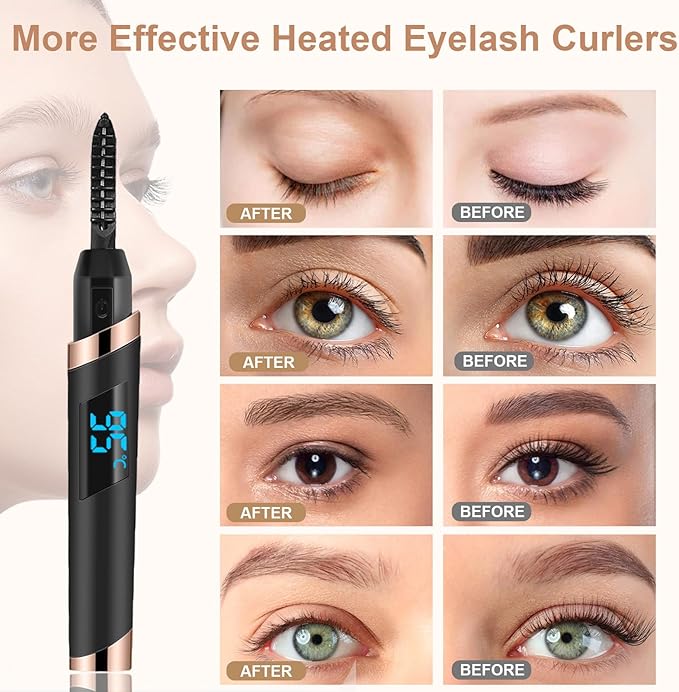 Heated Eyelash Curler, Electric Eyelash Curler, Rechargeable Lash Curler for Makeup Natural Curling Eye Lashes and 24 Hours Long Lasting - Black 2026 Updated New Model