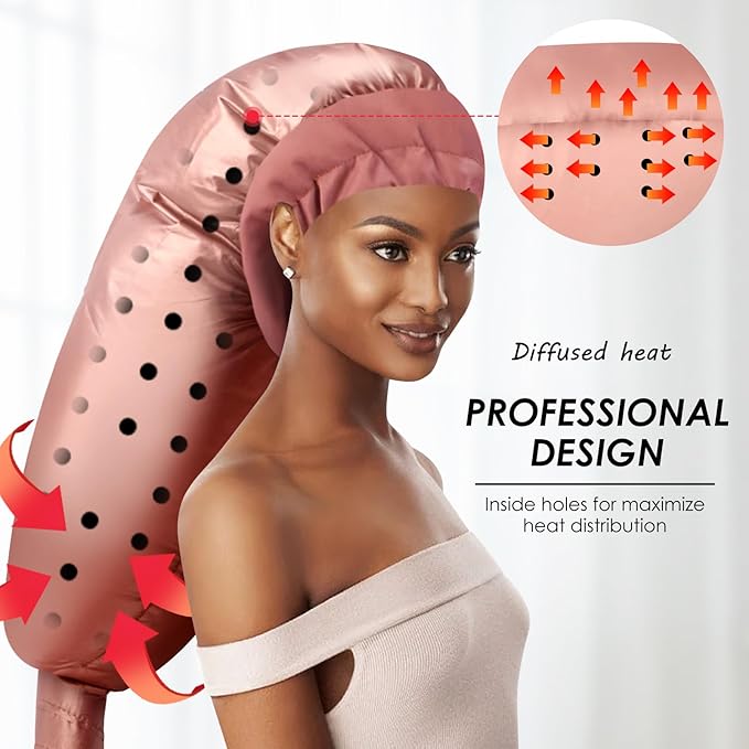 TEPENAR Hair Dryer Bonnet Attachment: Upgraded Extra Large Hooded Dryer Adjustable Hair Dryer Caps - Easy to Use for Natural Curly Textured Hair Care Styling Fast Drying - Rose Gold