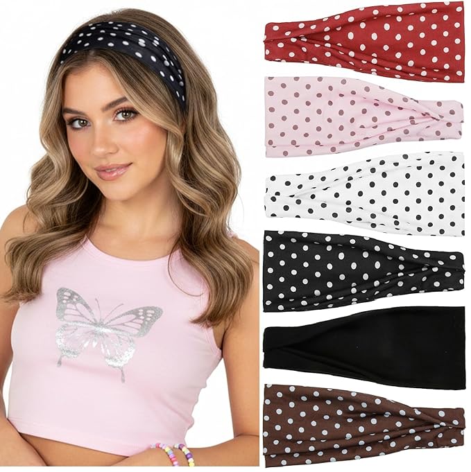 TERSE Headbands for Women Trendy Polka Dot Hair Bands for Yoga Workout Every Day Wide Thick Head Bands