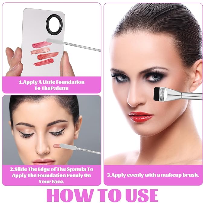 BOHUIZ 3 Pcs Make Up Spatula Tool with Makeup Mixing Palette, Foundation Spatula, Makeup Brush, Makeup Palette Tray, Makeup Accessories for Women Girls Reusable Facial Cosmetic Spatula Tool(Metal)
