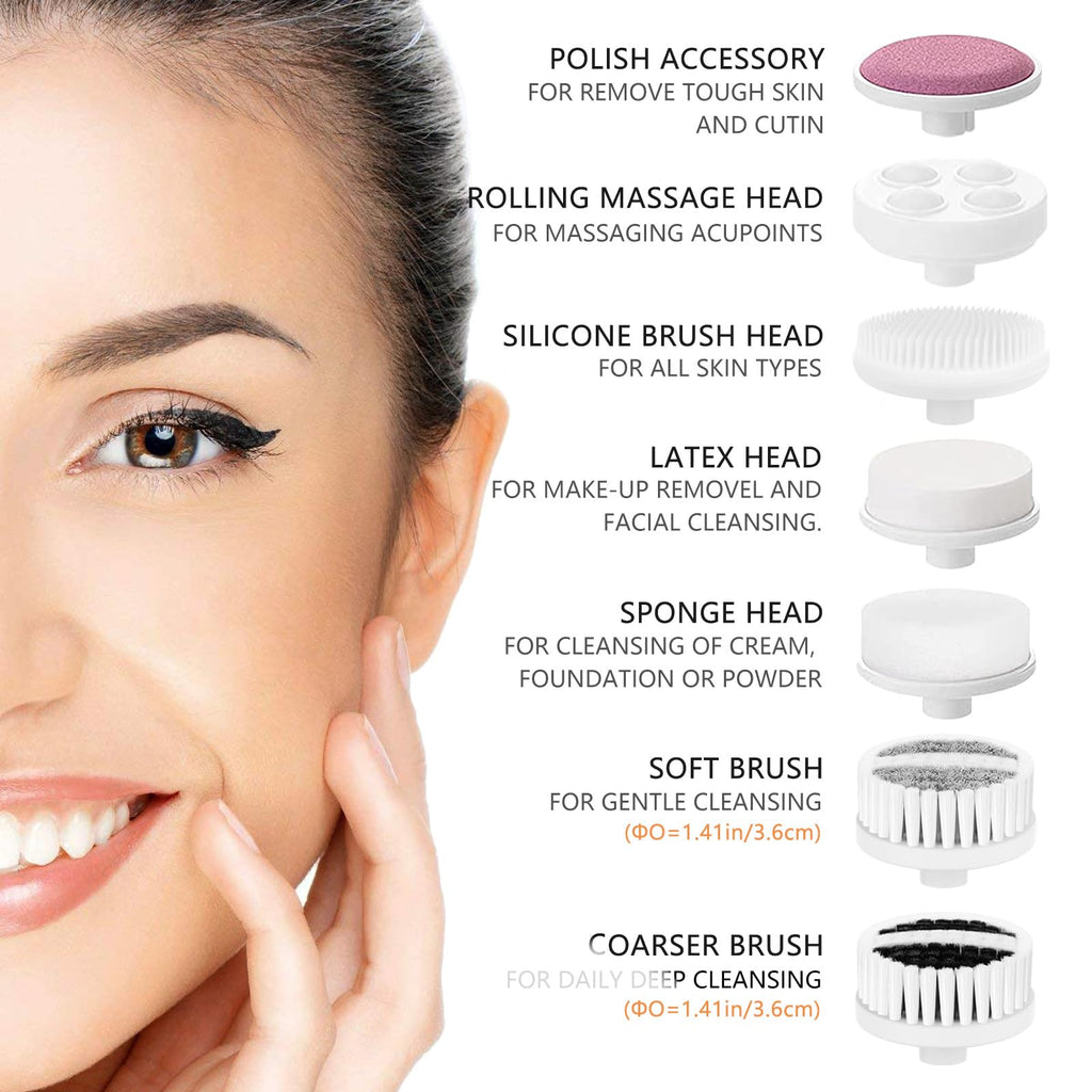 Facial Cleansing Brush Face Scrubber: CLSEVXY Electric Face Spin Cleanser Brushes with 6 Brush Heads for Deep Cleansing, Gentle Exfoliating, Removing Blackhead, Massaging