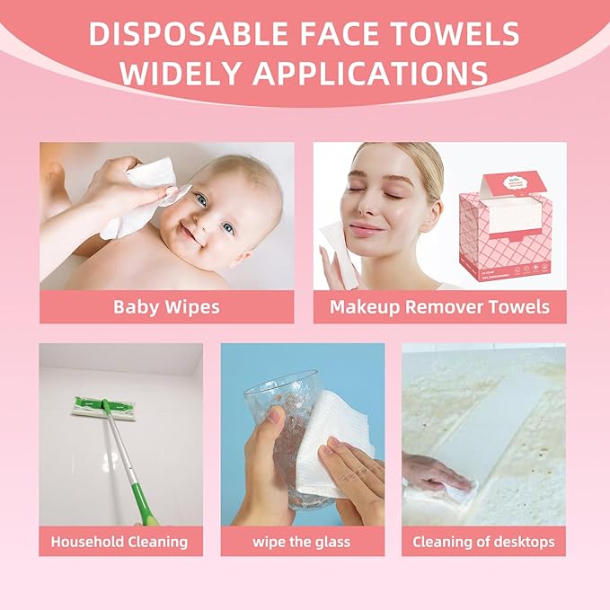 ICOTLE Disposable Face Towels, 10"×12" Facial Towelettes Disposable, Makeup Remover Dry Wipes for Sensitive Skin, Makeup Removing, Cleansing, Nursing, Travel