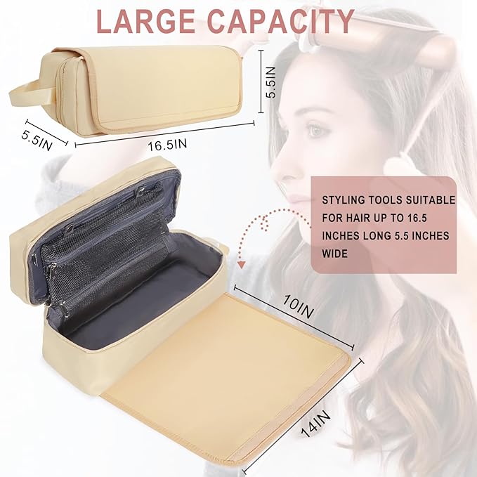FAMOPLAY Hair Tools Travel Bag with Heat Resistant Pad, Portable Hair Tools Storage for Hair Straighteners, Curling Iron and Hair Care Accessories, Traveling Essentials for Women