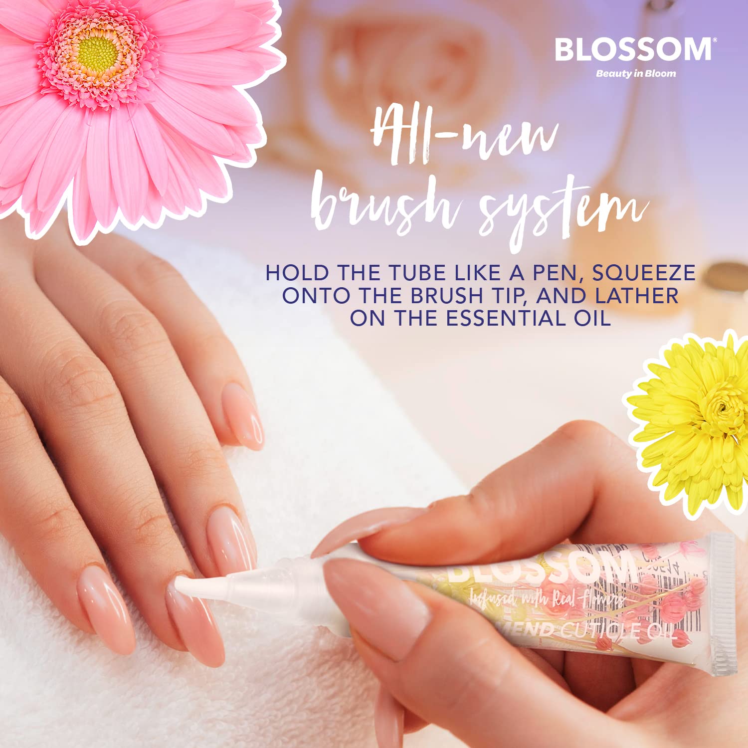 Blossom Cuticle Oil Pen for Nails, On the Mend Scented Travel Nail Oil for Growth and Strength, Infused with Real Flowers 0.34oz, Rose