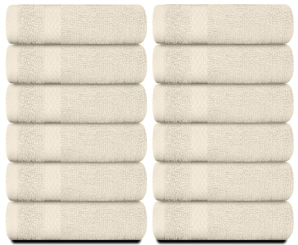 White Classic Luxury Cotton Washcloths 13x13 Inch - 650 GSM Turkish Cotton | Hotel, Spa, Bathroom Face Towel | 12 Pack, Ivory