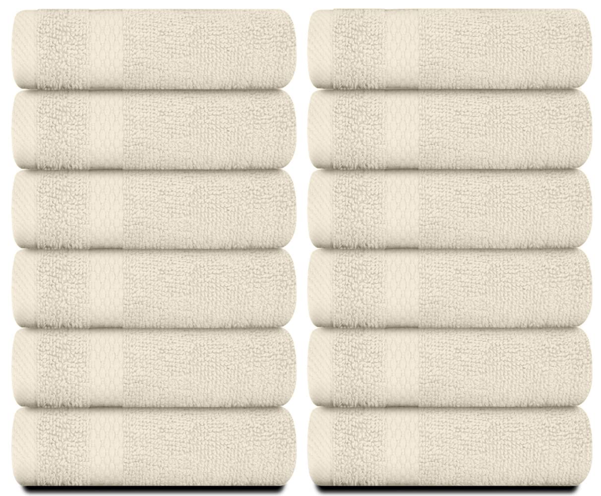 White Classic Luxury Cotton Washcloths 13x13 Inch - 650 GSM Turkish Cotton | Hotel, Spa, Bathroom Face Towel | 12 Pack, Ivory