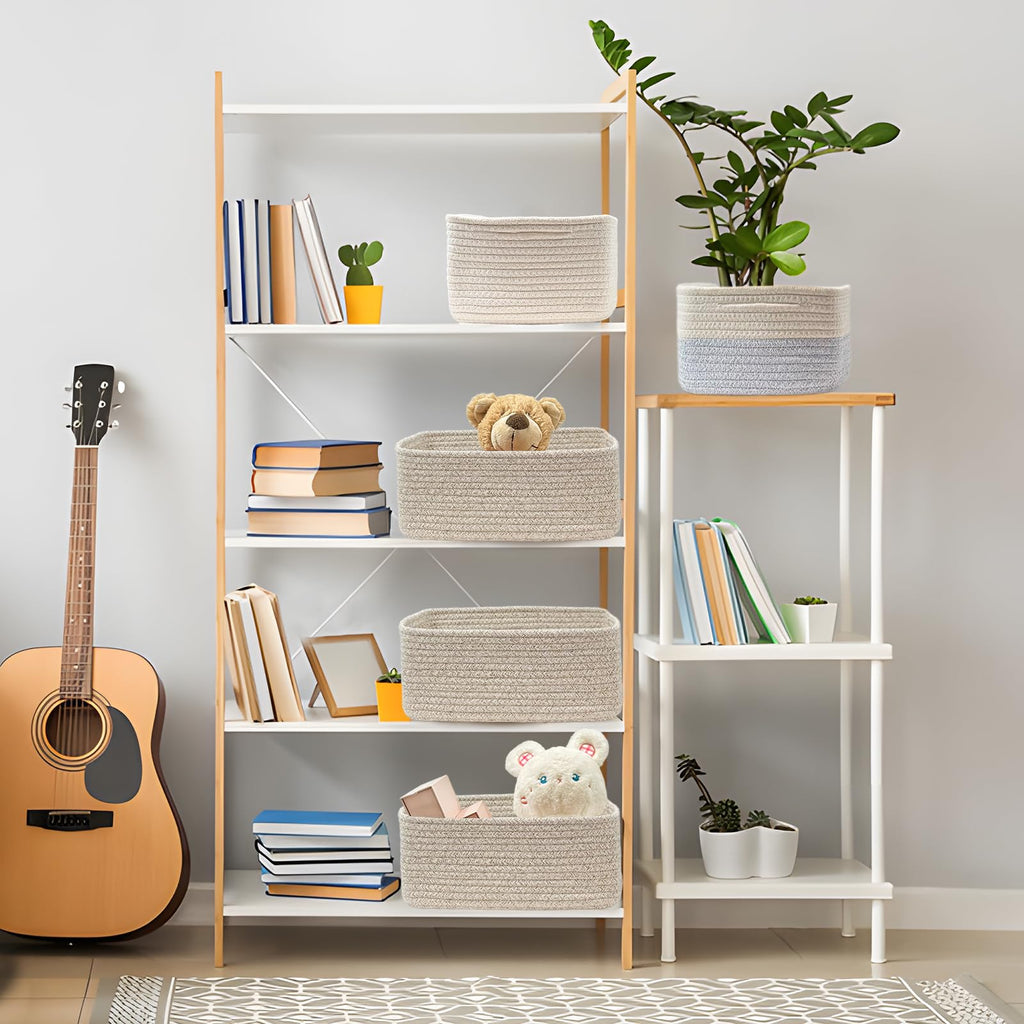 COMFY-HOMI 13" x 8.5" x 5.1" Storage Baskets for Organizing | Cotton Rope Woven Basket | Toy Storage Bin Box | Basket for Shelves, Closet Organizer Bin, Decorative Closet Shelf, 1 Pack