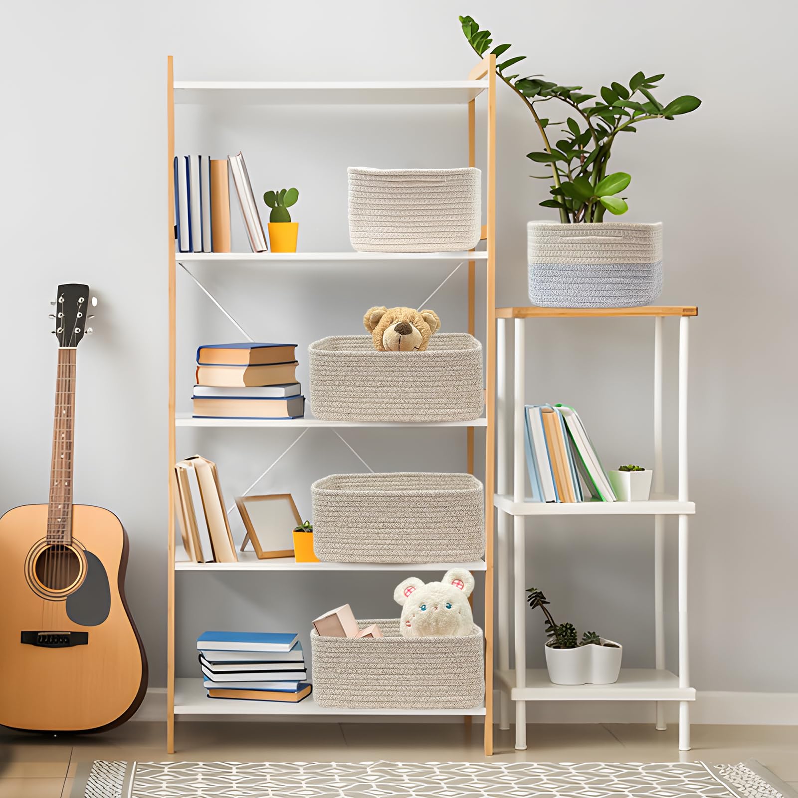 COMFY-HOMI 13" x 8.5" x 5.1" Storage Baskets for Organizing | Cotton Rope Woven Basket | Toy Storage Bin Box | Basket for Shelves, Closet Organizer Bin, Decorative Closet Shelf, 1 Pack