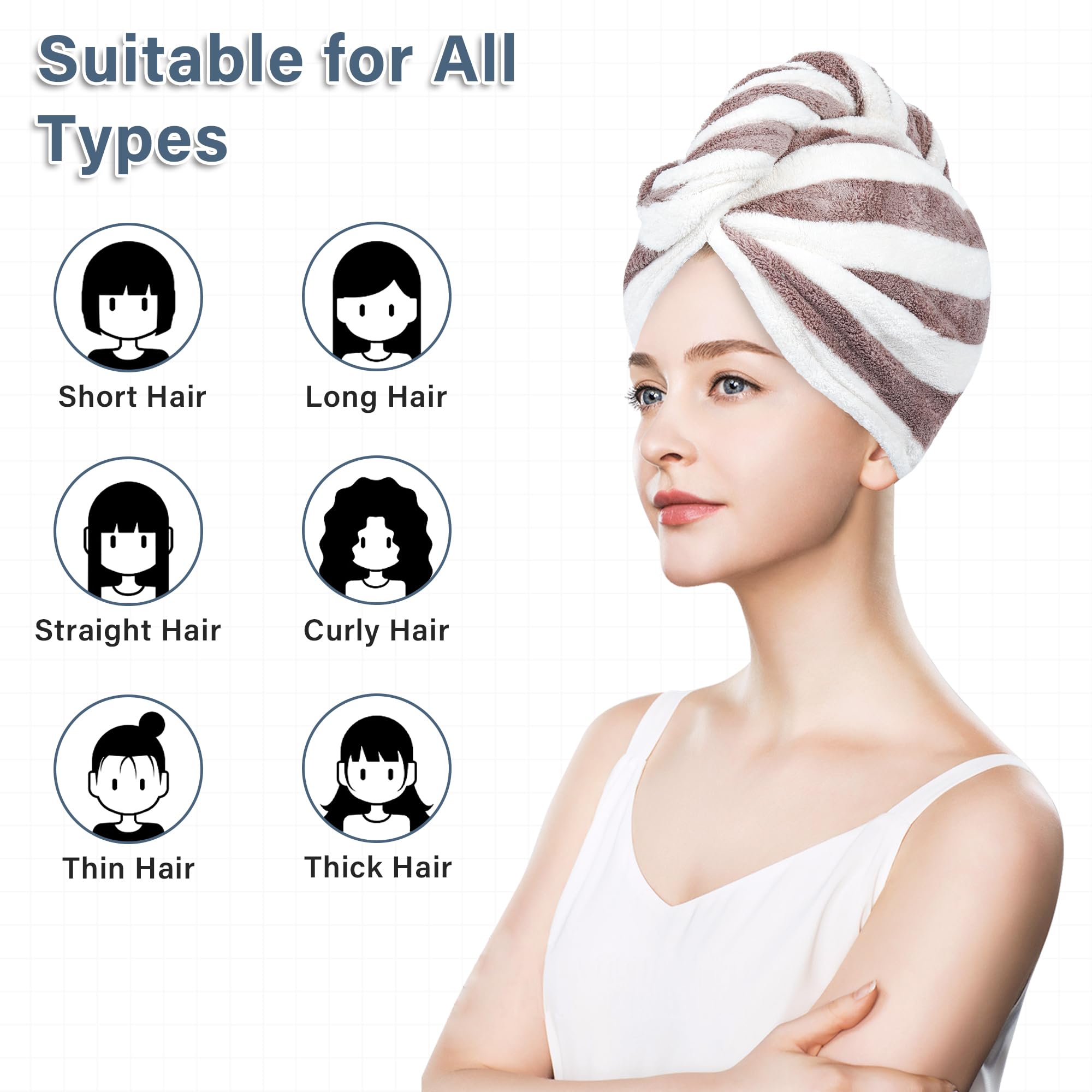YiRayon Microfiber Hair Towel Wrap, Soft Lightweight Hair Turben Towel, Super Absorbent Quick Dry Hair Turban with Button, Larger Microfiber Hair Towels for Women Curly Long Hair