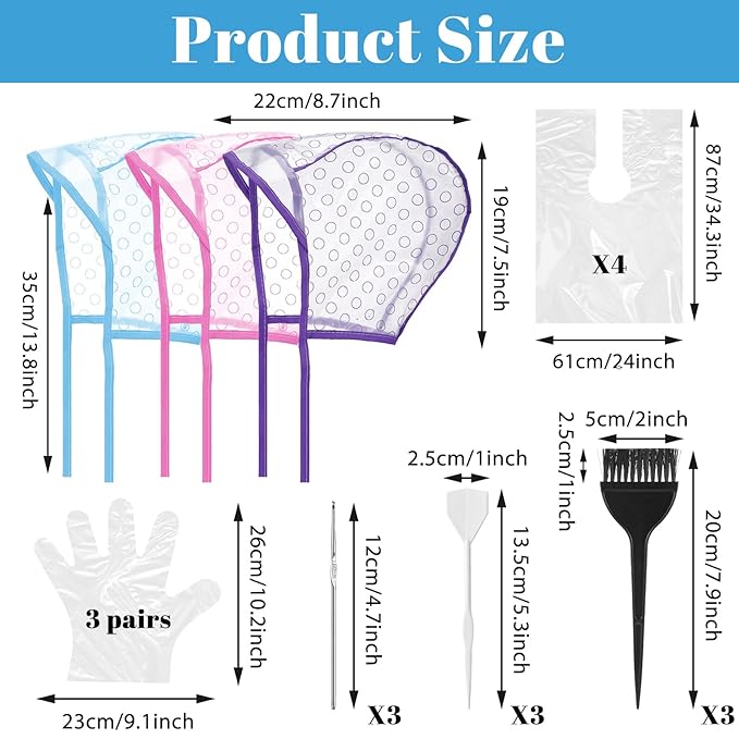 19Pcs Hair Bleach Highlighting Kit with Hair Dye Brush and Bowl Whisk, Highlighting Caps with Hooks, Highlight Hair Coloring Frosting Dye Kit for Salon Hair Dyeing Hairdressing
