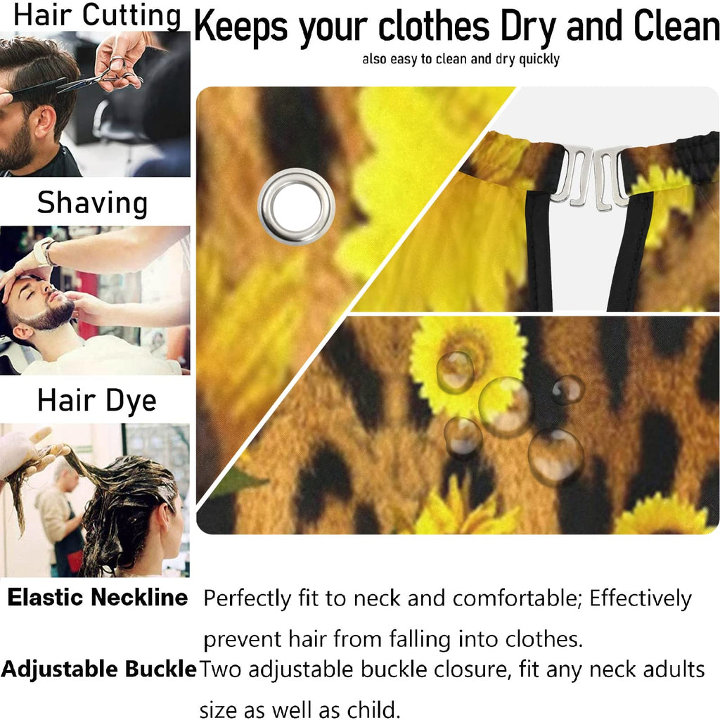 visesunny Barber Cape Classic Sunflower Leopard Print Polyester Hair Cutting Salon Cape Apron Anti-Static Haircut Water-Resistant Shaving Cloth Beard Shaving Bib Hairdressing Cape