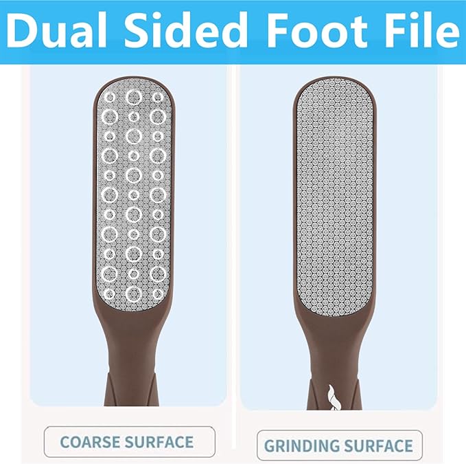 Fu Store 2 Pack Foot Files Callus Remover Stainless Steel Foot Rasp and Dual Sided Feet File Professional Scrubber Pedicure Tools Premium for Feet Care Remove Hard Skin, Brown
