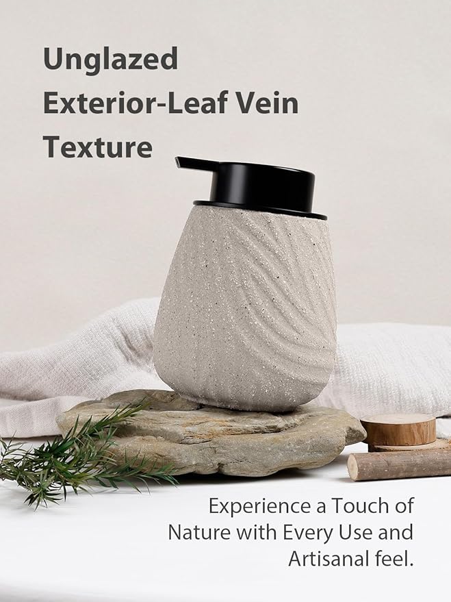 14 oz Ceramic Hand Soap Dispenser for Bathroom & Kitchen - Refillable Liquid Dish Pump with Non-Drip Design, Modern Farmhouse Style