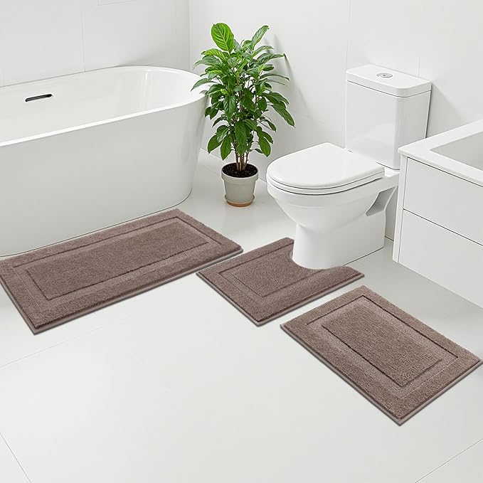 SHACOS Coffee Brown Bathroom Rugs Sets 3 Piece Bath Mat U Shaped Toilet Rug