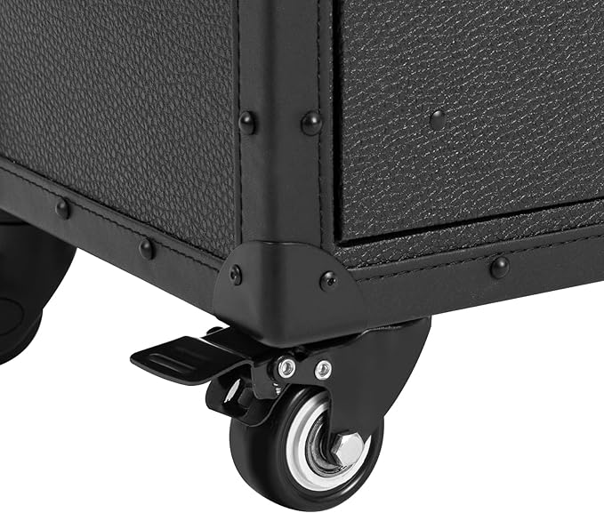 RocoReny Beauty Salon Luggage With Metal Universal Wheel, Makeup Rolling Train Case, 32 In-Retro Travel Organizer Tool Box with Combination Locks for Stylist, Beauty, Makeup Artist (Black)