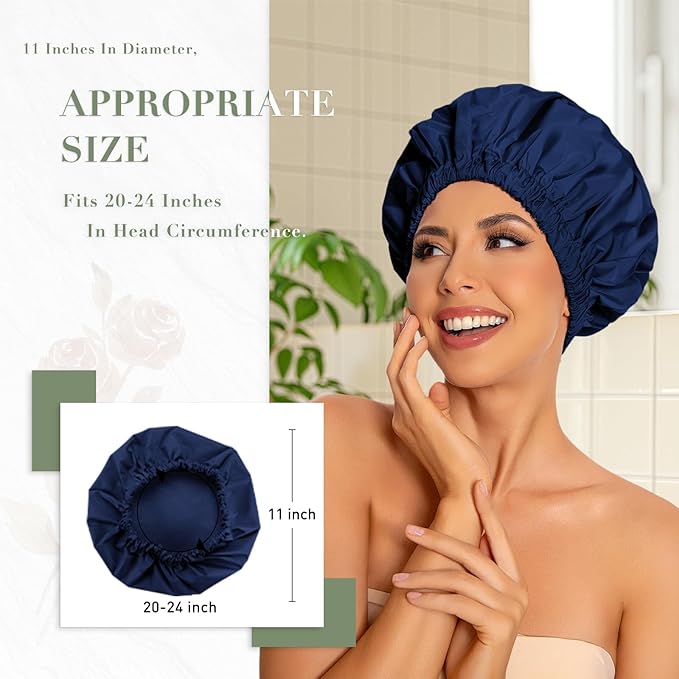 Edoneery Reusable Shower Caps for Women, Waterproof Long Hair Bonnet