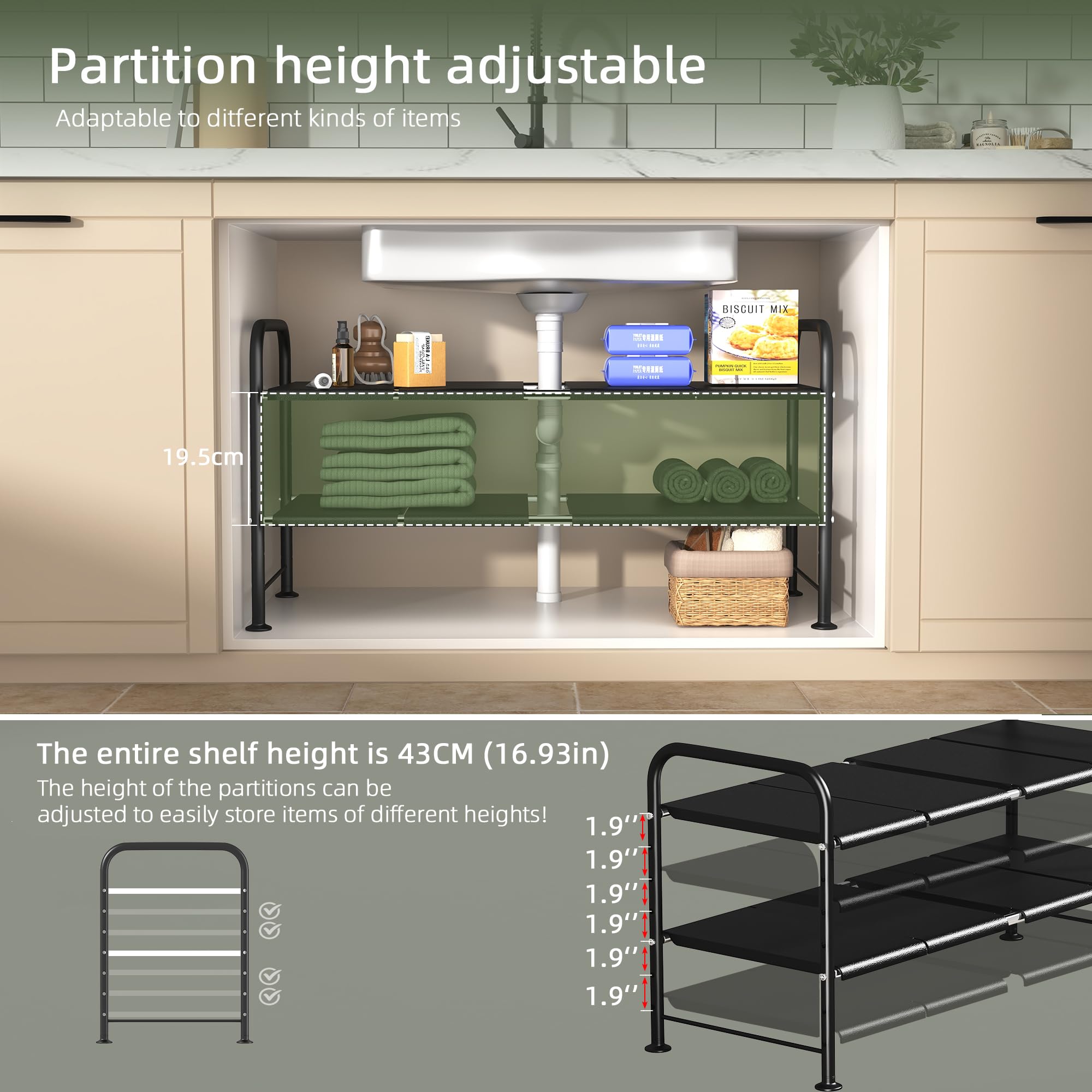 Under Sink Organizers and Storage,Expandable under cabinet organizer Shelf